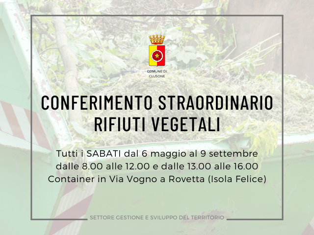 Conferimento straordinario rifiuti vegetali a Isola Felice Rovetta